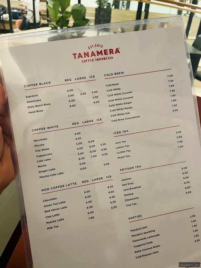 Tanamera Coffee - menu