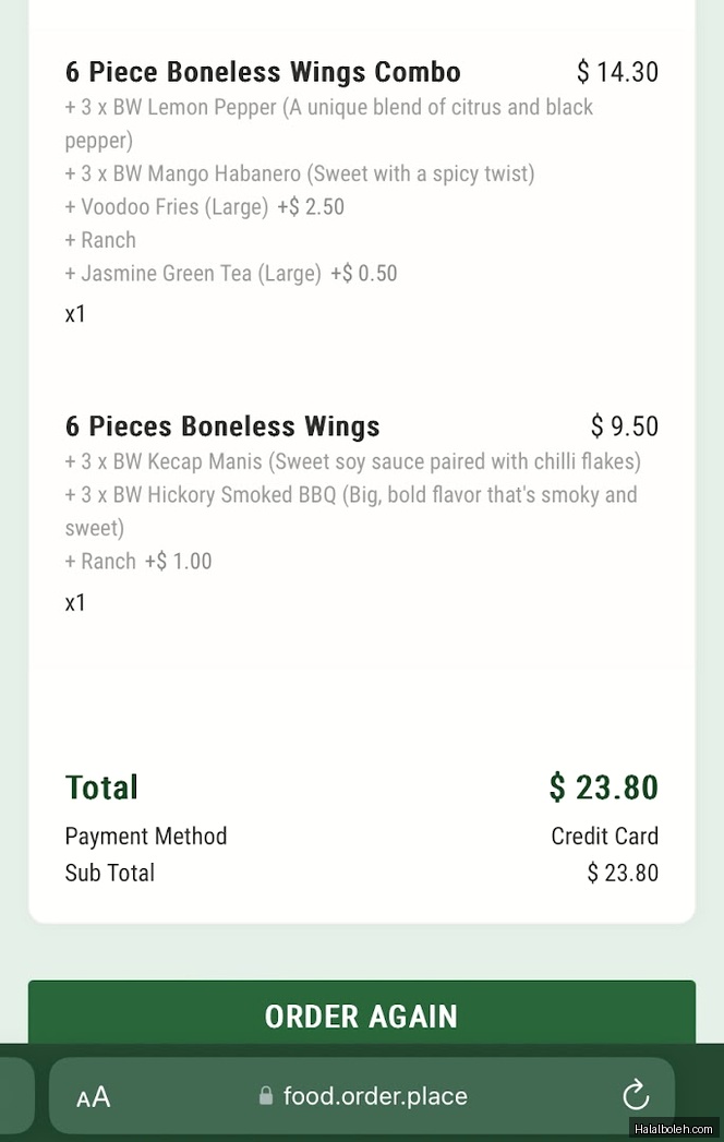 Wingstop - menu