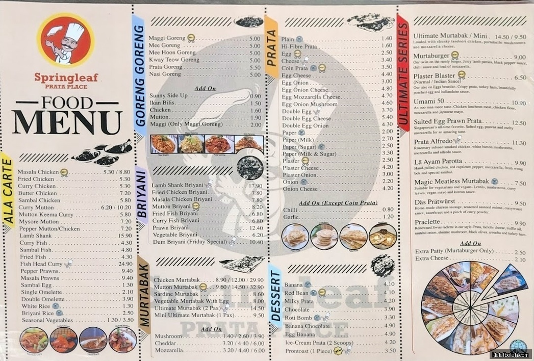 Springleaf Prata Place - menu