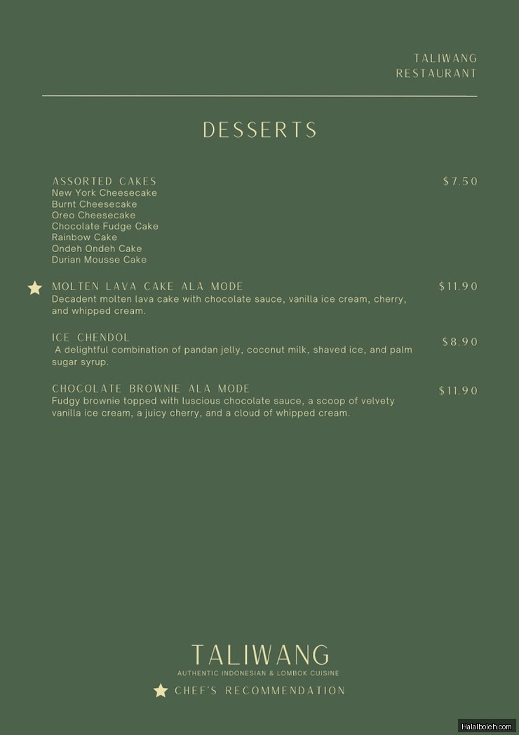 Taliwang Restaurant - menu