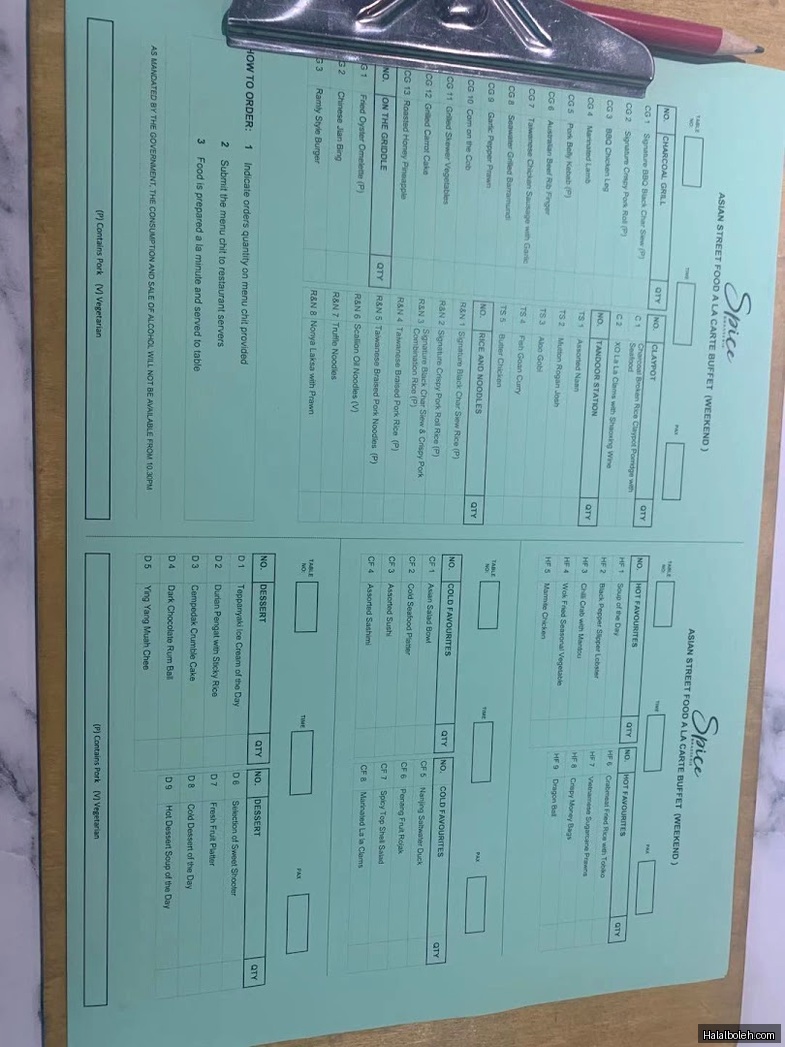 Spice Brasserie - menu