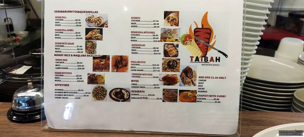 Taibah - menu