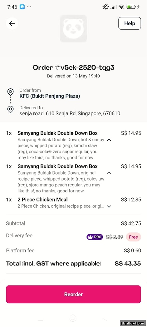 KFC - menu