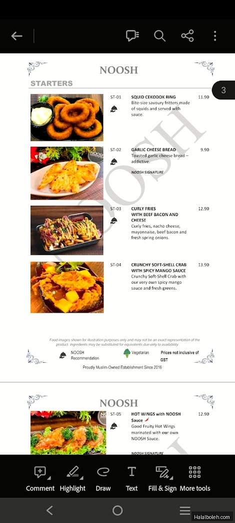 Noosh Noodle Bar and Grill - menu