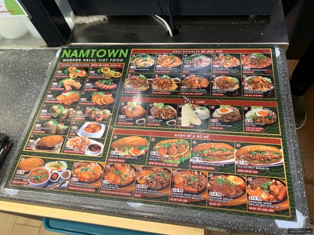 Namtown - menu