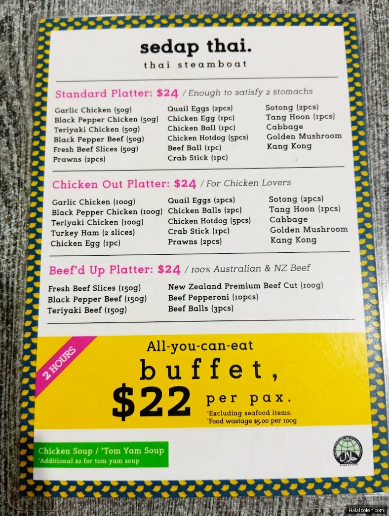 Sedap Thai - menu
