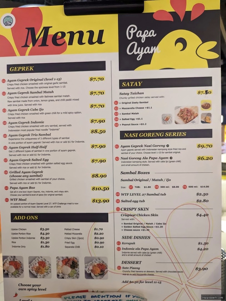 Papa Ayam - menu