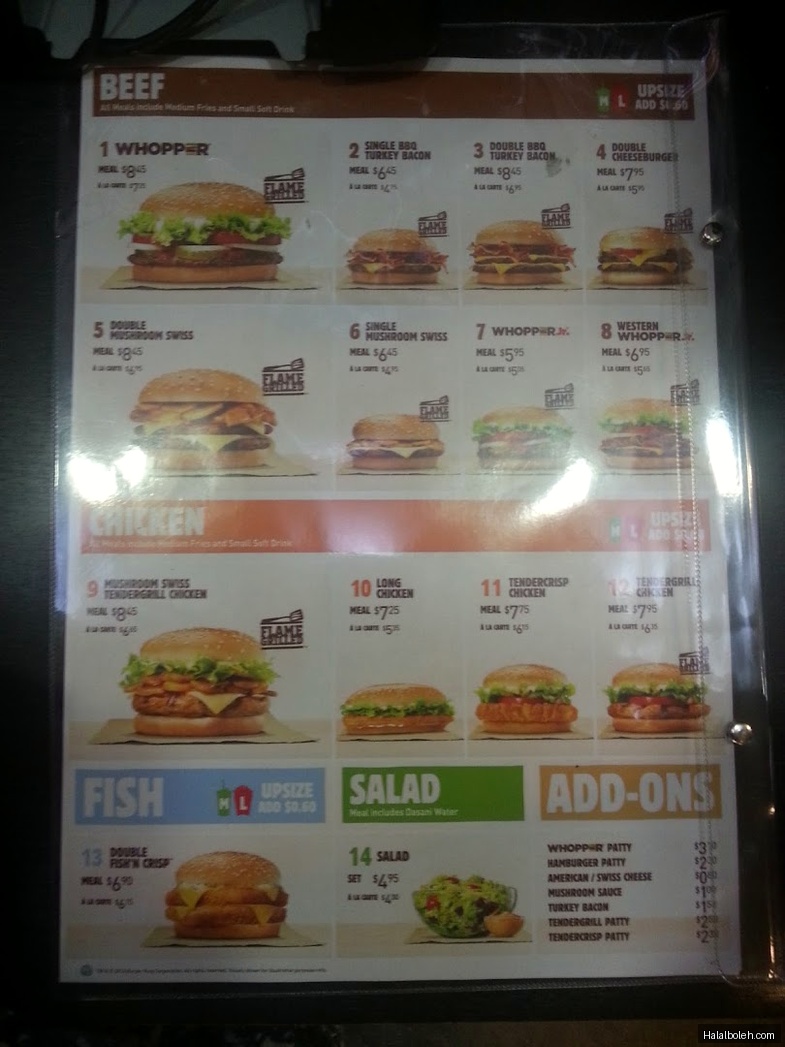 Burger King - menu