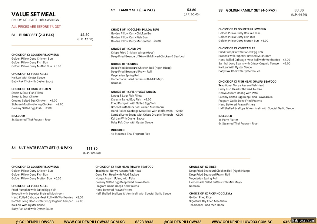 Golden Pillow 933 - menu