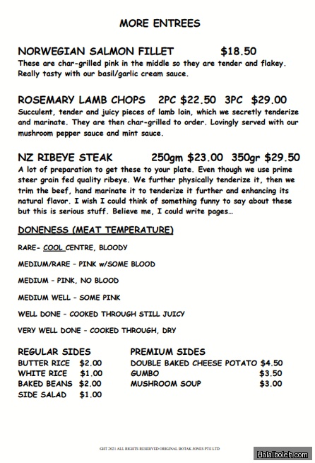 The Original Botak Jones - menu