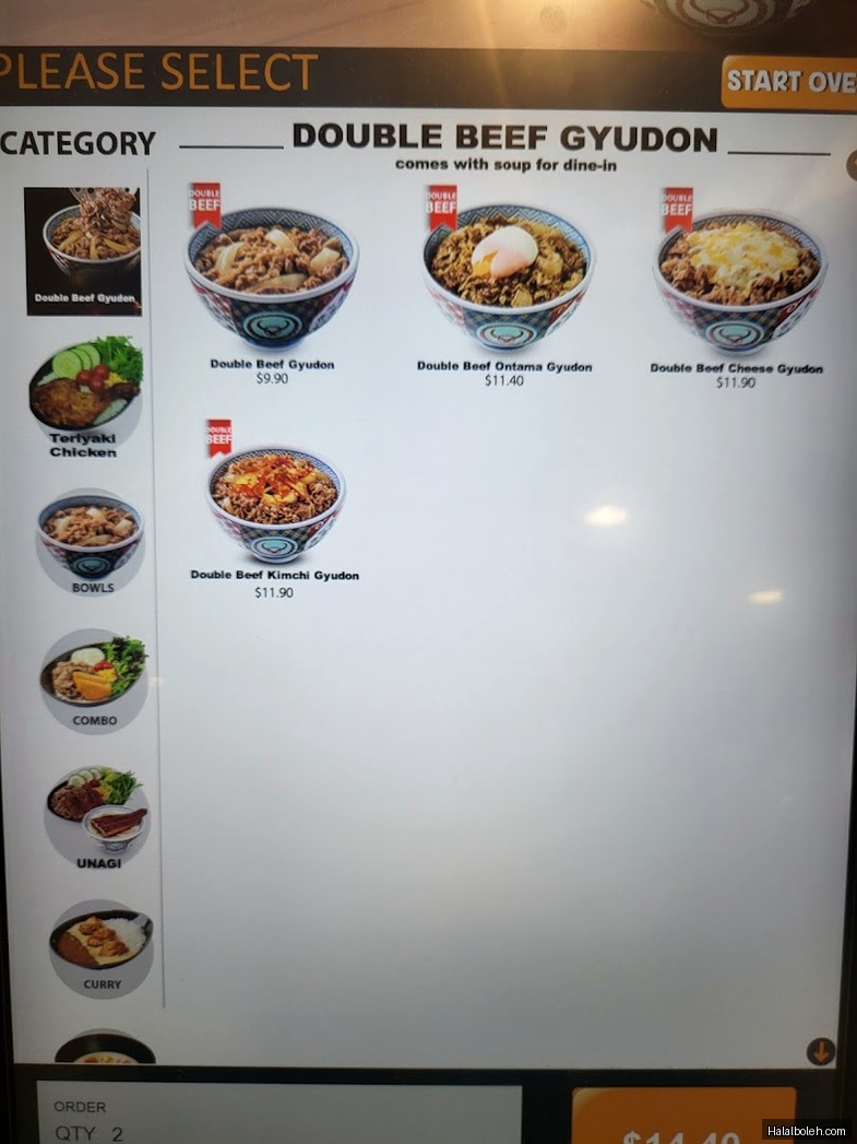 Yoshinoya - menu