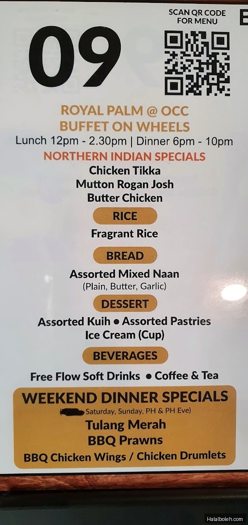 Royal Palm at 1 Orchid Club Road - Menu