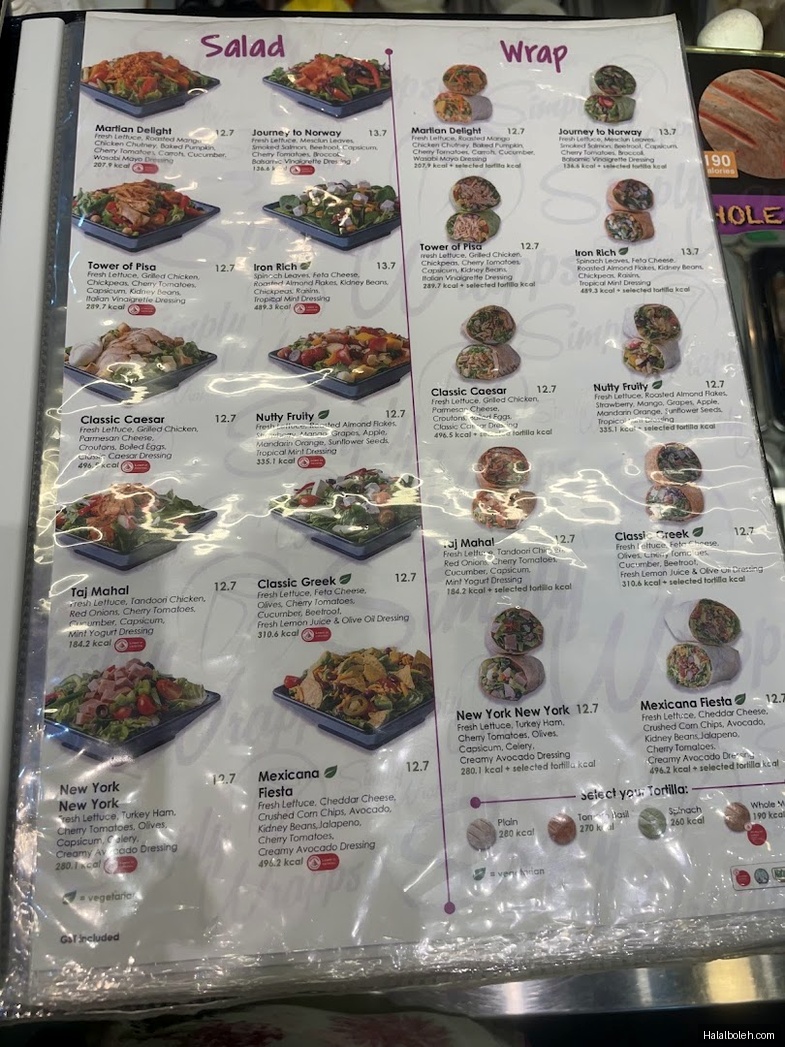 Simply Wrapps - menu