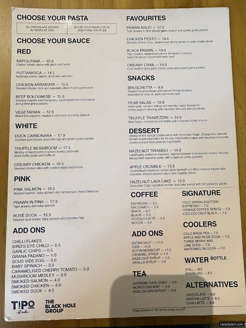 Tipo at Tipo Strada — Novena - Menu