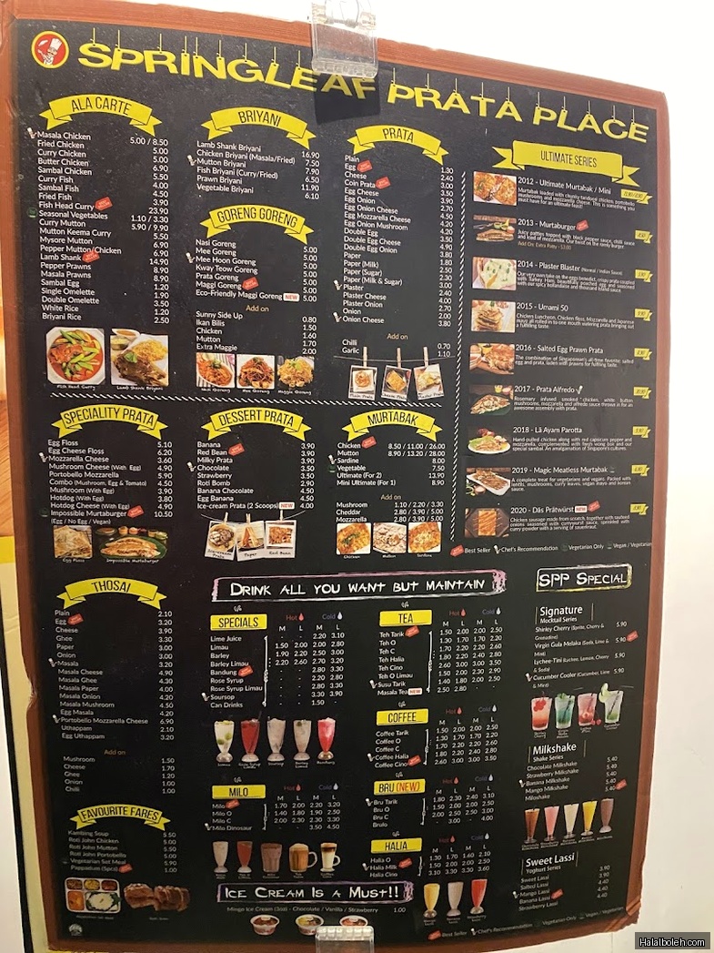 Springleaf Prata Place - menu