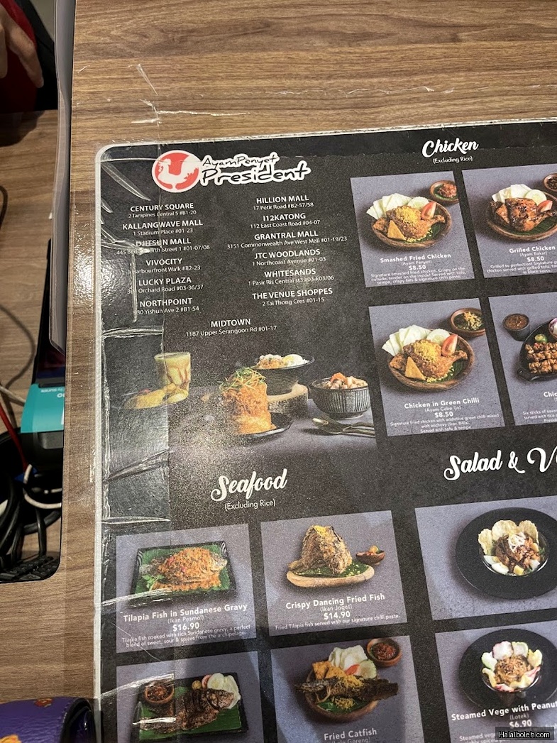 Ayam Penyet President - menu