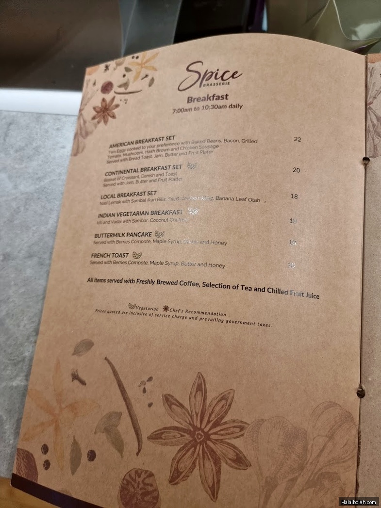Spice Brasserie - menu
