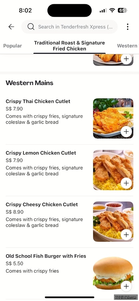 Tenderfresh Xpress - menu