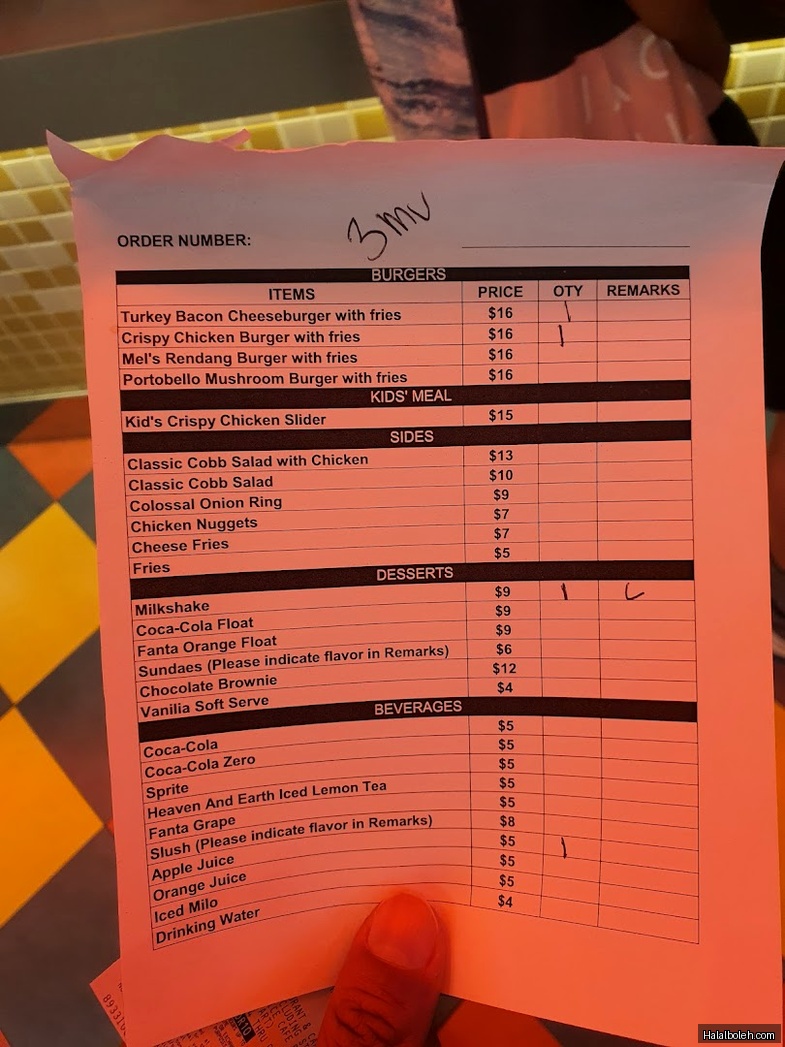 Mel's Drive In - menu