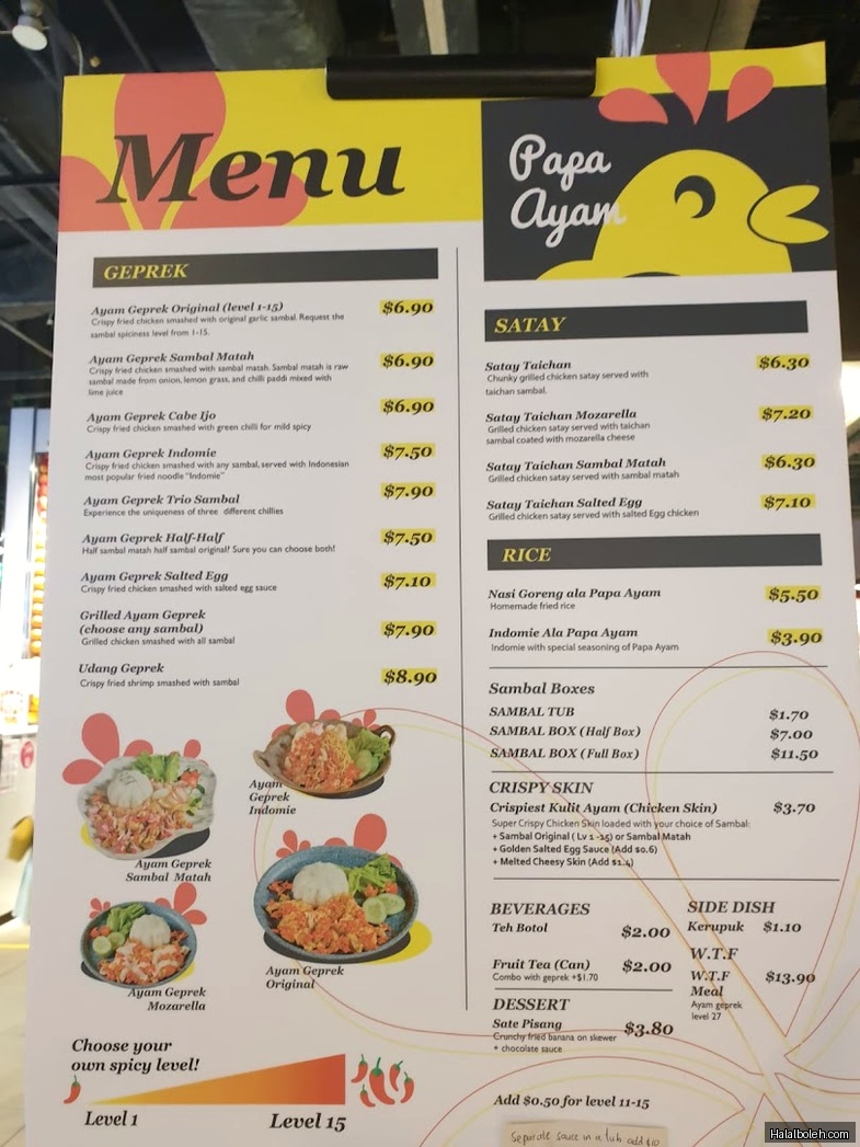 Papa Ayam - menu
