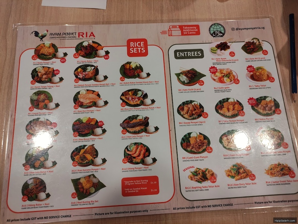 Ayam Penyet Ria - menu