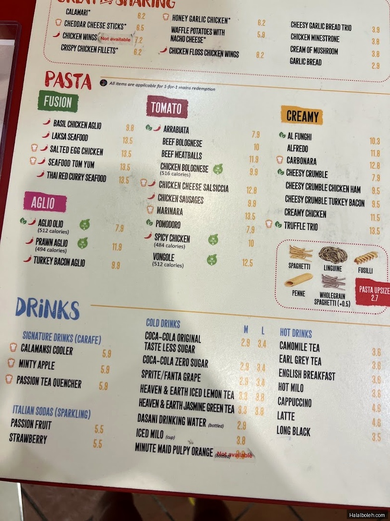 PastaMania - menu