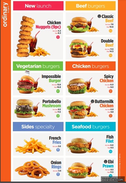 Ordinary Burgers - menu