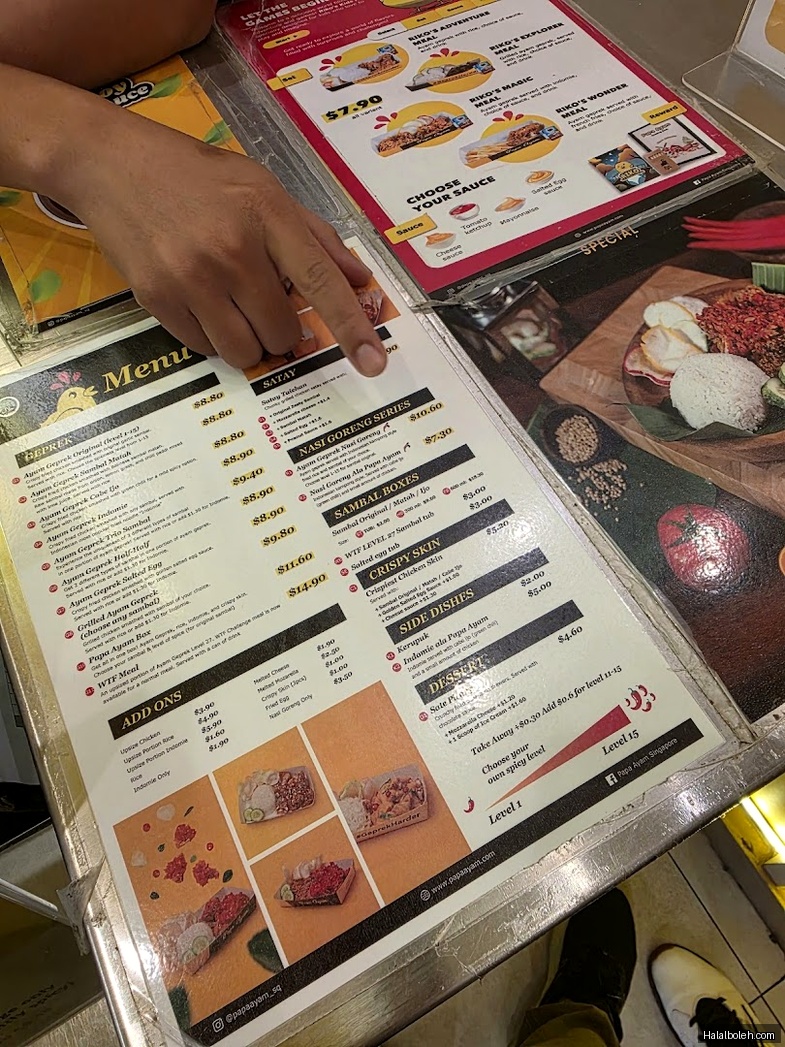 Papa Ayam - menu