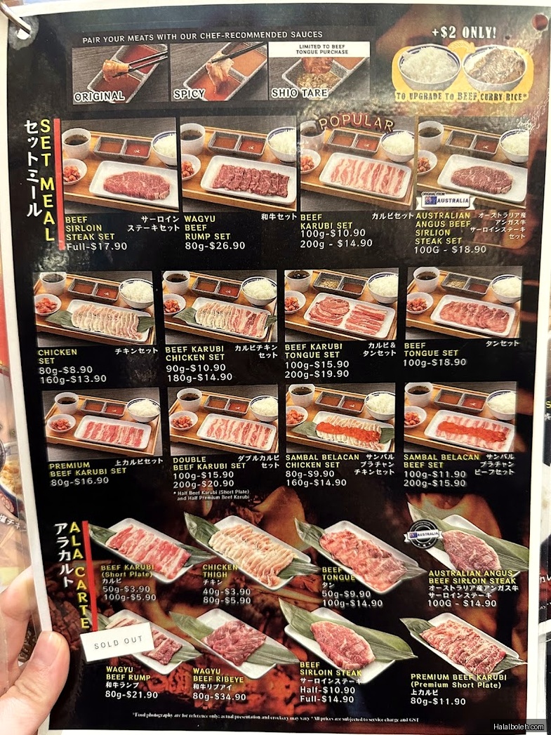 Yakiniku Shokudo - menu