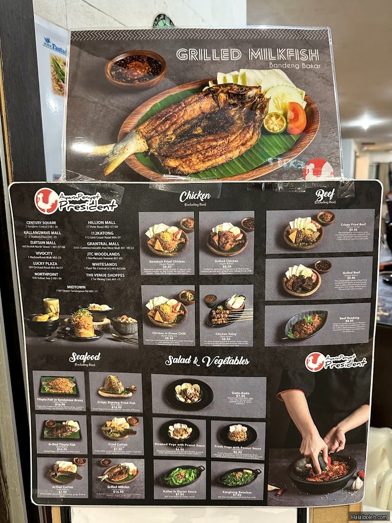 Ayam Penyet President - menu