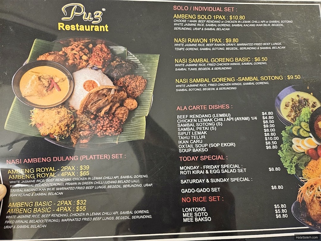Pu3 Restaurant at 111 Somerset - Menu
