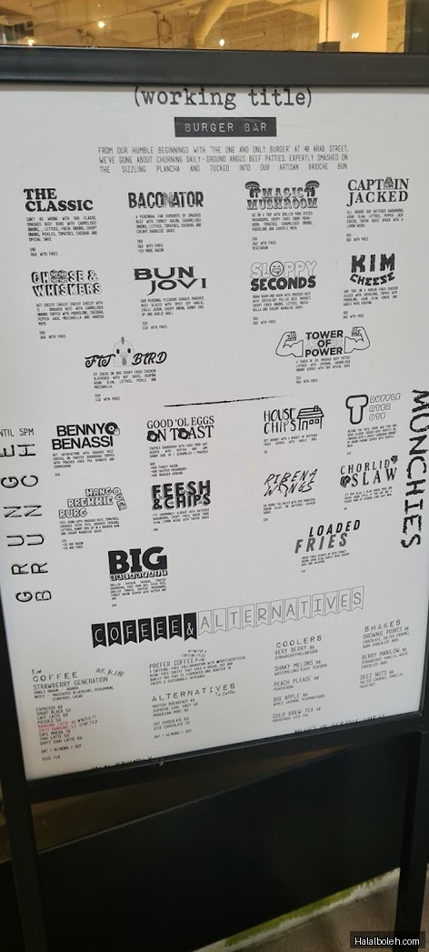 Working Title Cafe - menu