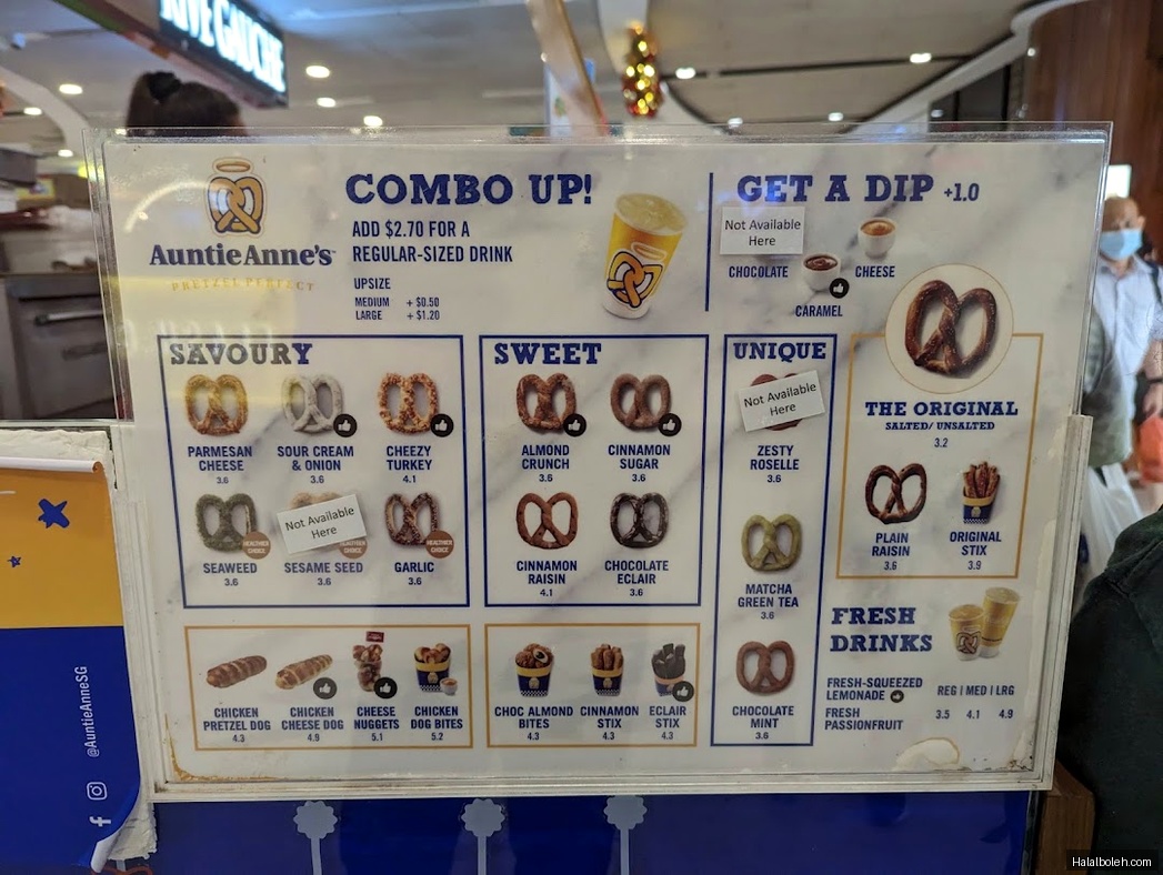 Auntie Anne's - menu