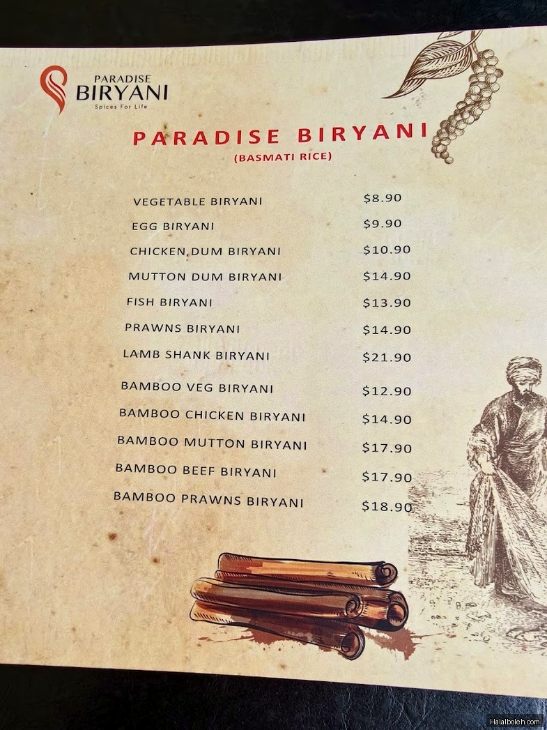 Paradise Biryani SG - menu