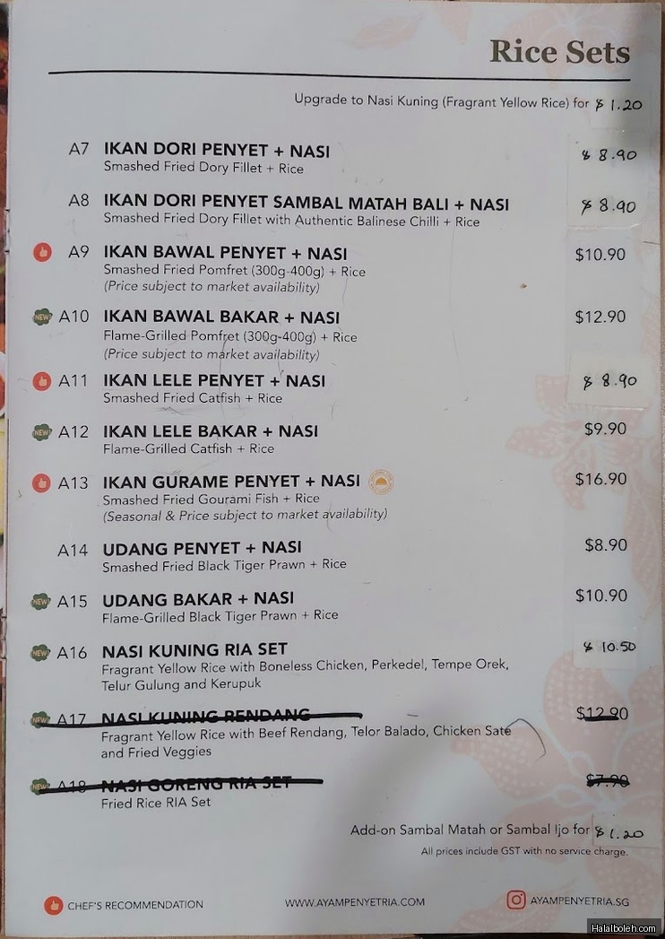 Ayam Penyet Ria - menu