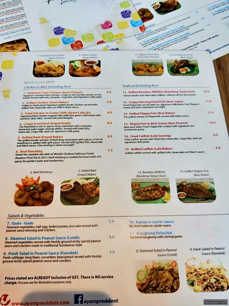 Ayam Penyet President - menu