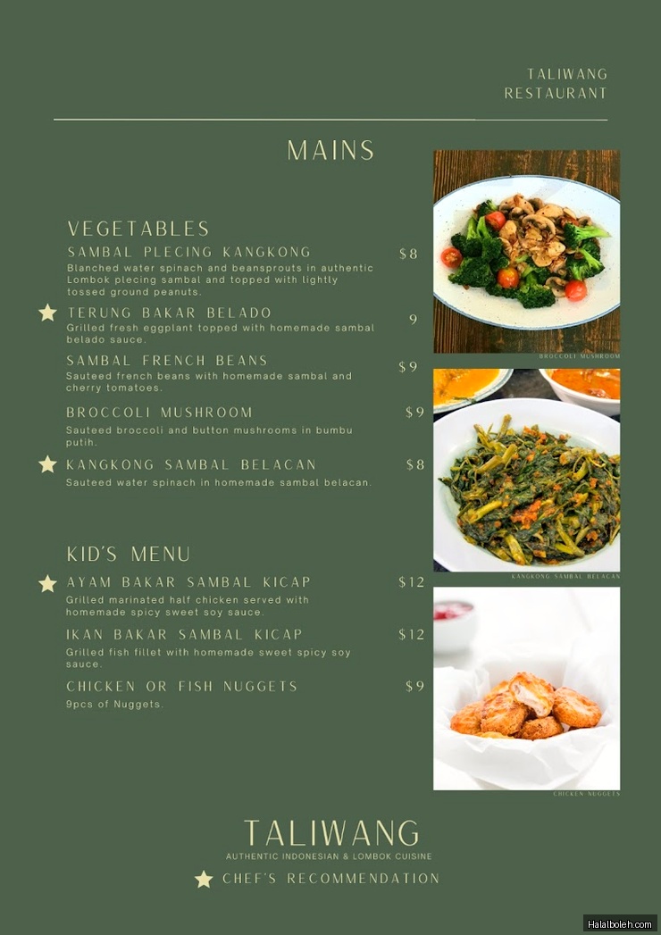 Taliwang Restaurant - menu