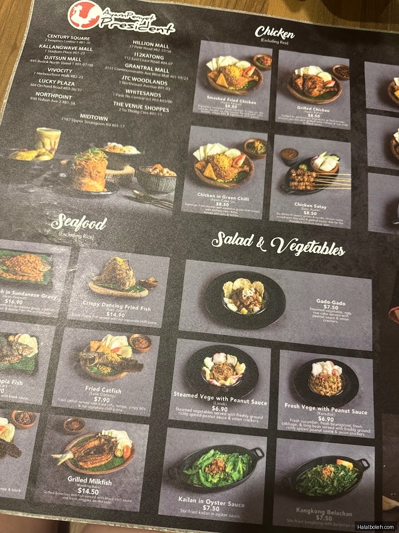 Ayam Penyet President - menu