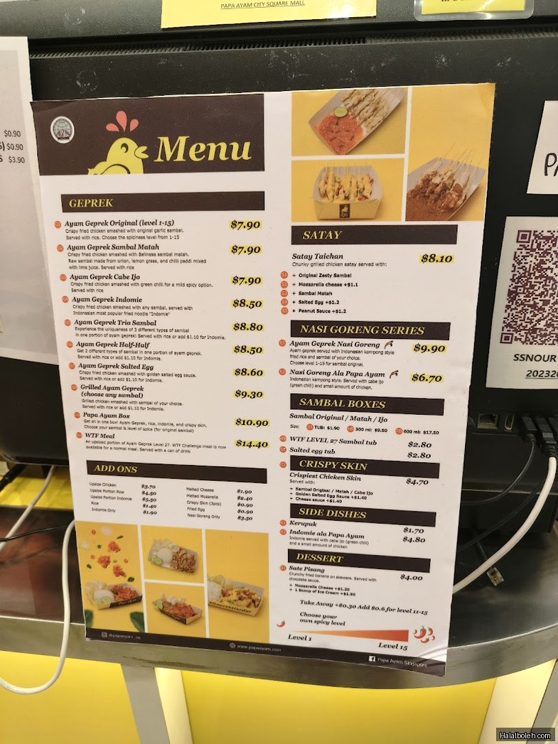 Papa Ayam - menu