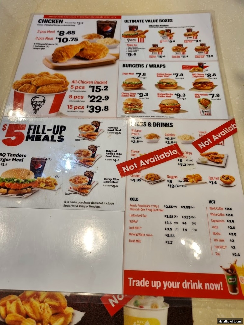 KFC - menu