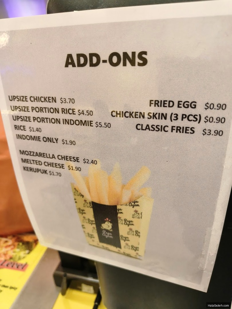 Papa Ayam - menu