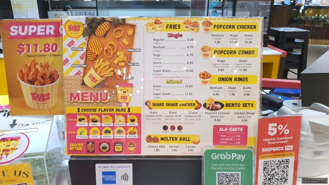 Shake Shake in a Tub - menu