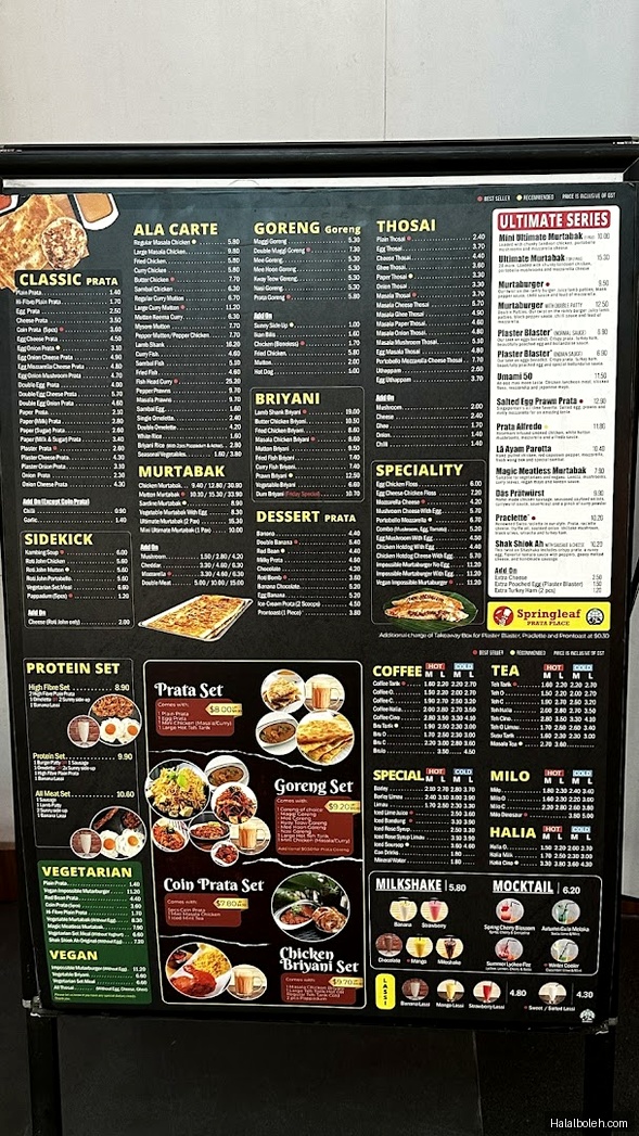 Springleaf Prata Place - menu