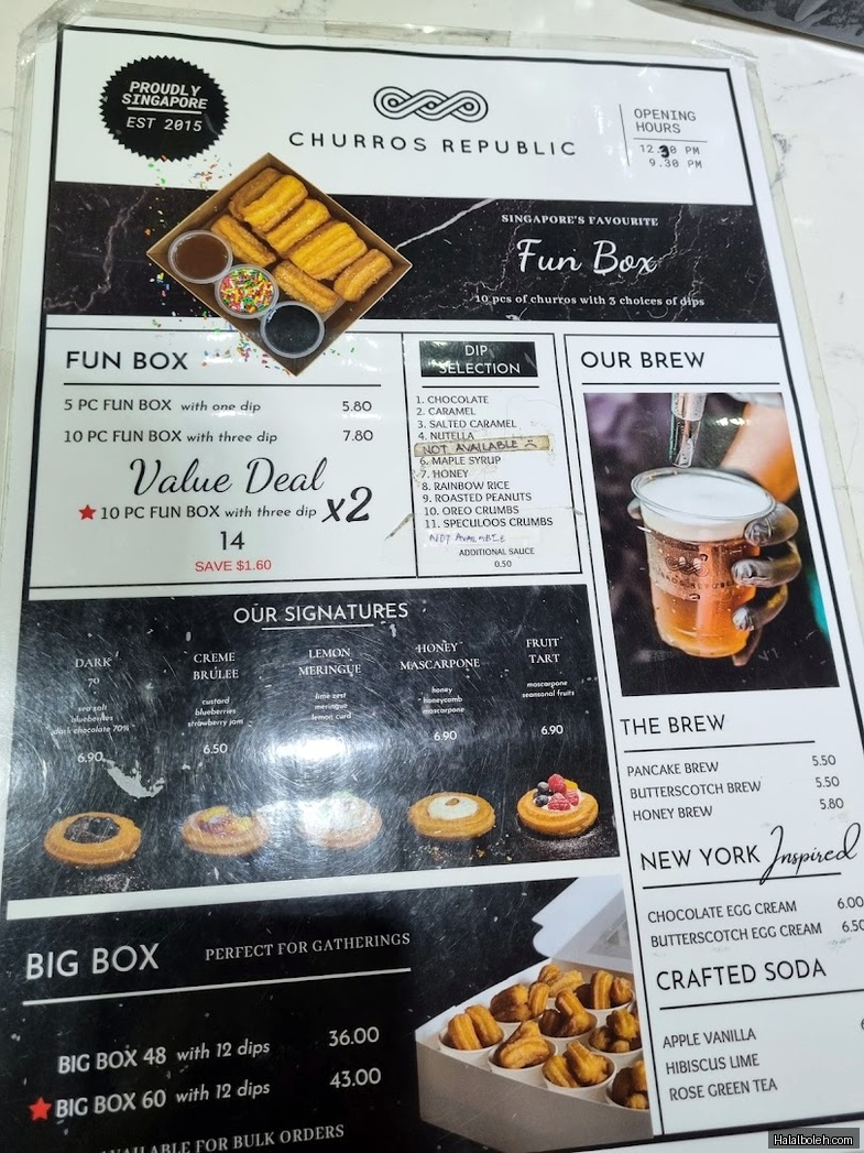 Churros Republic at Our Tampines Hub (OTH) - Menu