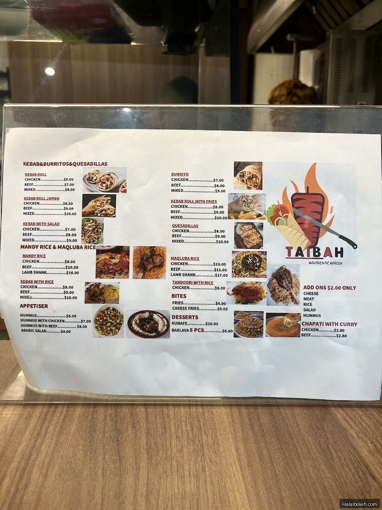 Taibah - menu