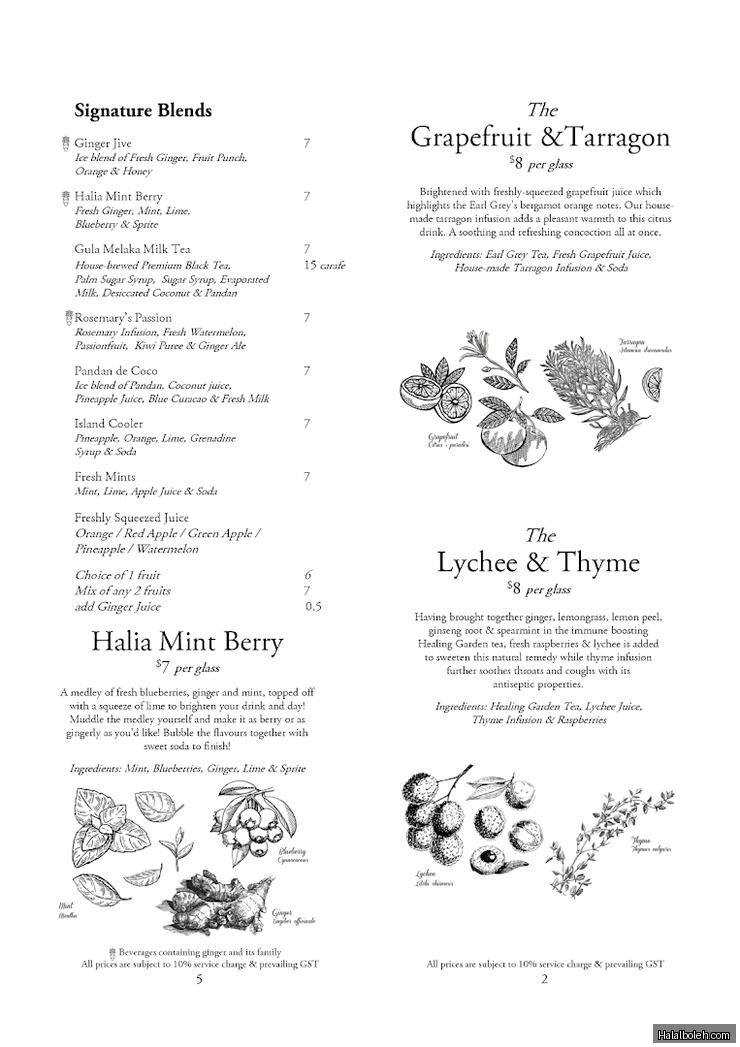 Halia Restaurant - menu