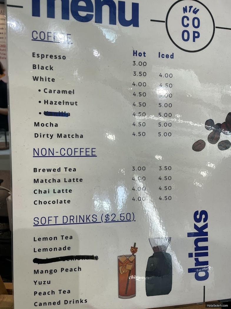 Co-op at NTU Cafe - menu