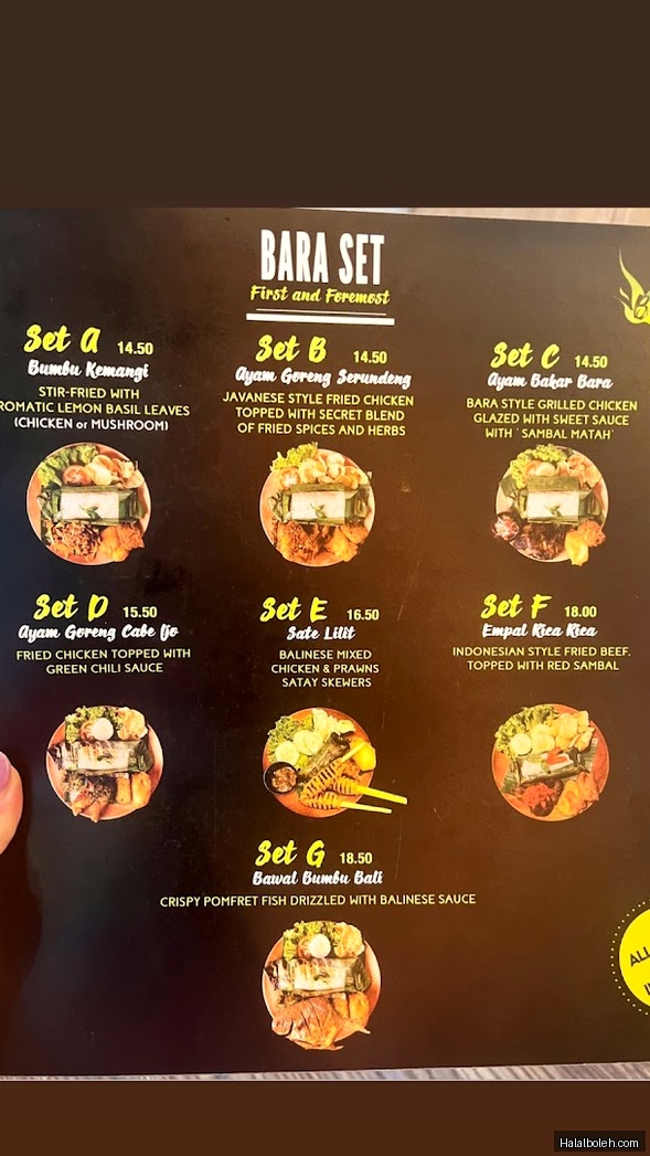 Bara - menu