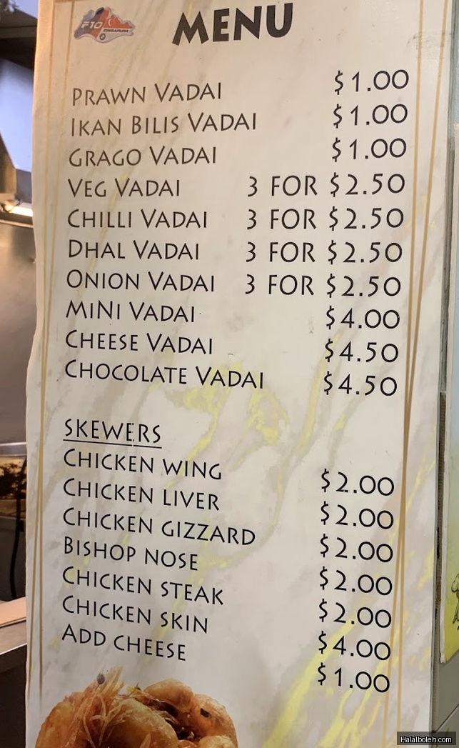 The Original Vadai - menu