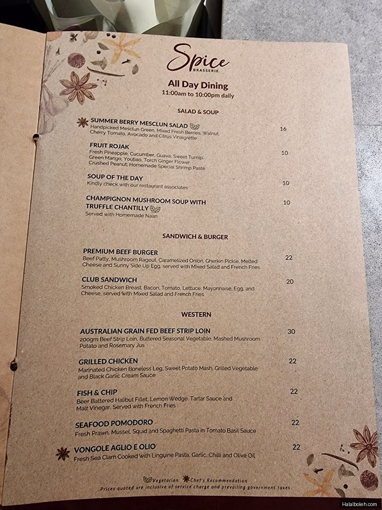 Spice Brasserie - menu